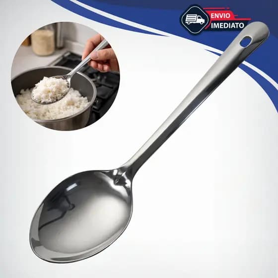Colher de Arroz Inox Profissional 100% Aço Resistente Longa Higiênica para Servir Cozinha
