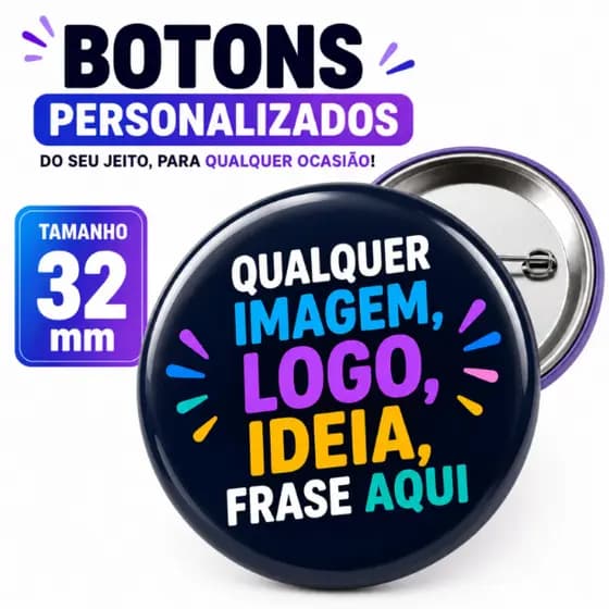 Botton Personalizado 32mm Com sua Foto Arte Logo Boton Botom Botão Pin Pet