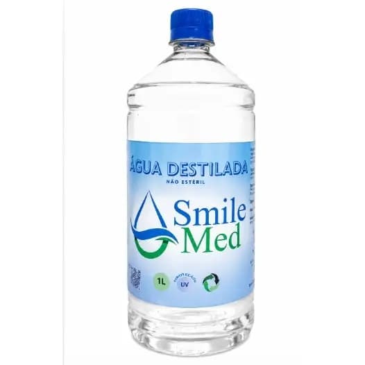 Água Destilada - 1 litro - SMILE MED Embalagem com 1 litro.