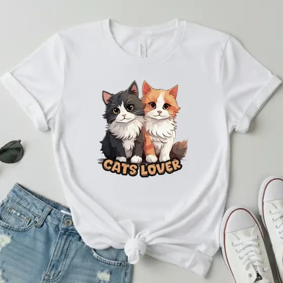 Camiseta T-shirt Feminina Estampa Cat Lover Blusa 100% Algodão Casual Dia a Dia Trabalho