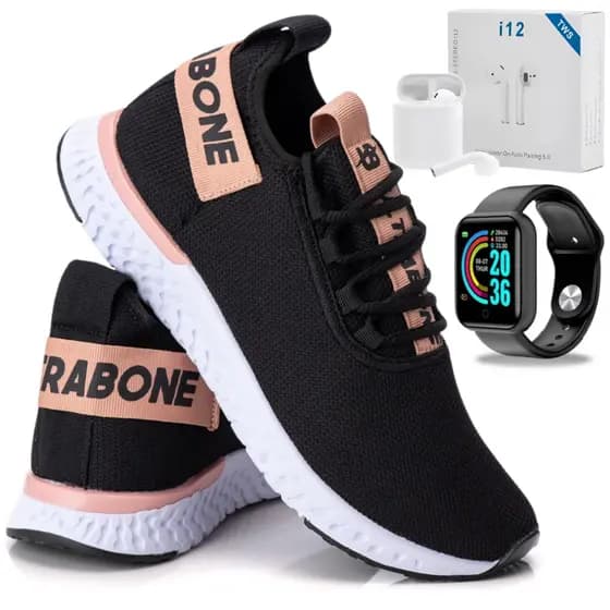 Tênis Feminino Para Academia Treino Leve Caminhada Dia a Dia com Fone e Relogio Smart