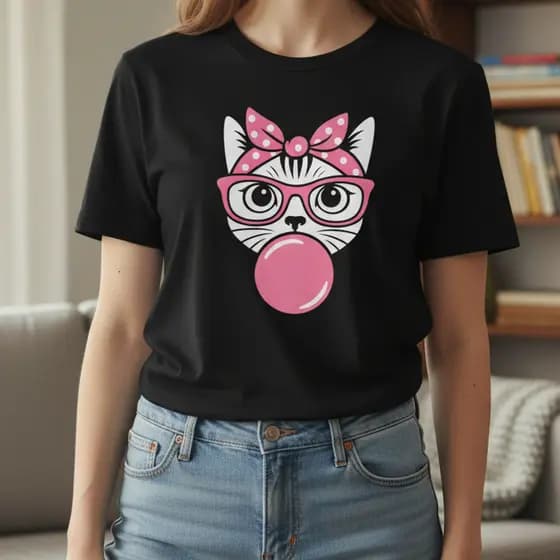 Camiseta TShirt Feminina Blusa Gatinho Vintage 100% Algodão Casual Confortável Moda Jovem