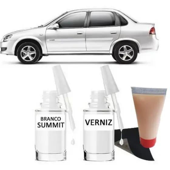 Tinta Tira Risco Automotivo Chevrolet Classic Branco Summit 10 ml + Cera De Polir 15ml Polimento