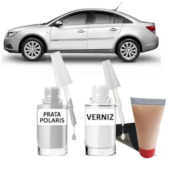 Tinta Tira Risco Automotivo Chevrolet Cruze Prata Polaris 10ml + Cera De Polir 15ml Para Polimento