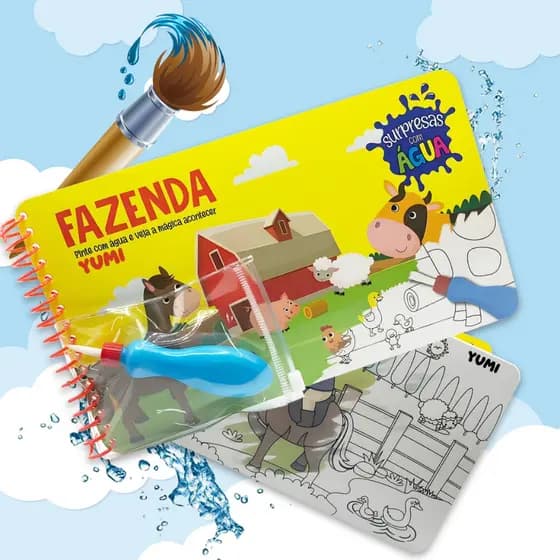 Animais Da Fazendinha: Livro Infantil Passa Tempo Colorir -Pinte Com água E Descubra A Mágica