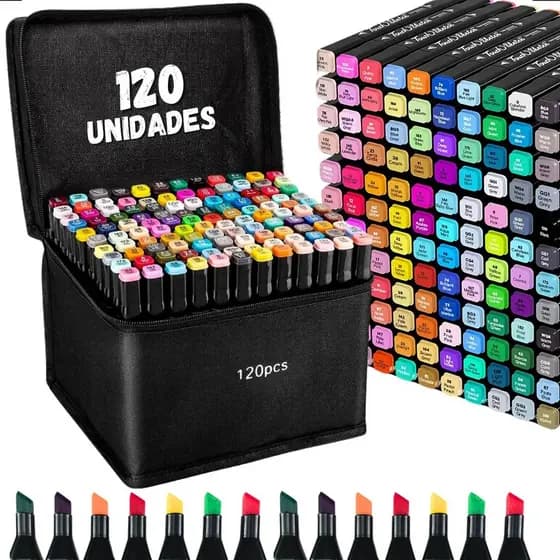 Marcador Conjunto Canetas 120 Cores Permanente Ponta Dupla