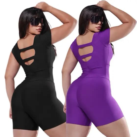 Kit 2 Macaquinho Fitness Feminino Suplex Academia Manga Curta Meia Coxa Roupa Fitness