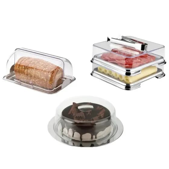 Kit mesa café com 01 porta Pão 01 Porta Frios 01 Porta Bolo marcaq Forma Inox