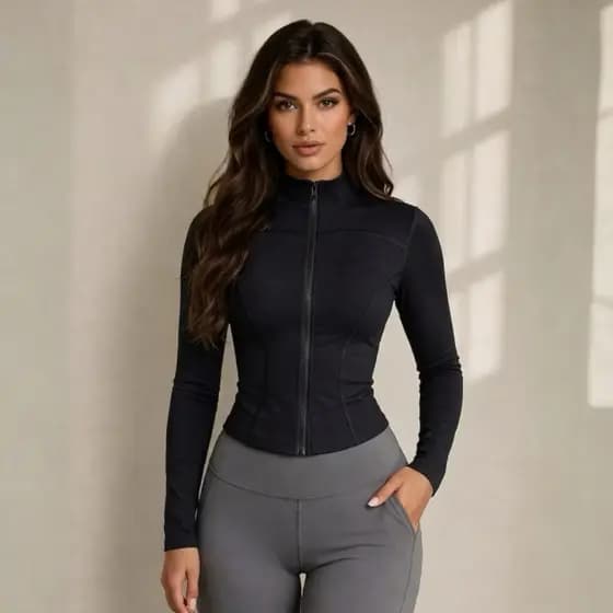 Jaqueta Feminina Fitness Casaco de Suplex Modeladora Com Zíper e Gola Alta
