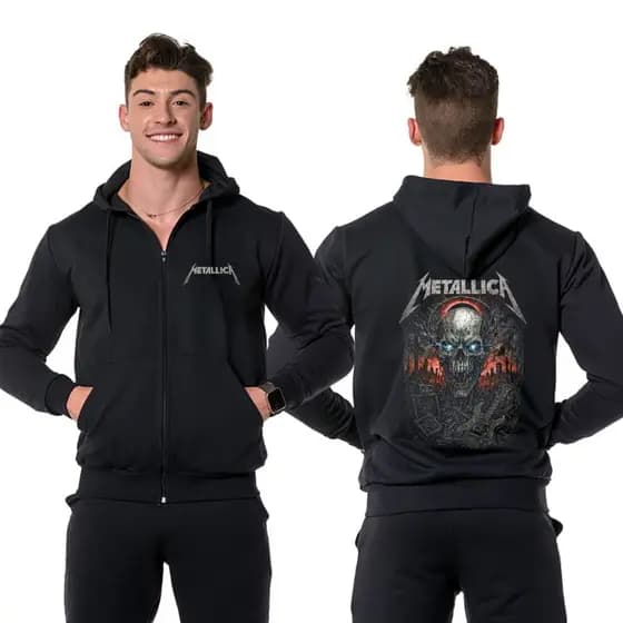Blusa Moletom Masculino com Ziper Metallica Banda Rock Casaco De Frio