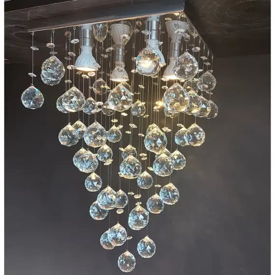 LUSTRE DE CRISTAL PARA SALA DE JANTAR/ESTAR,QUARTO,COM 70CM DE ALT,BASE DE INOX ESPELHADO DE 30X30CM