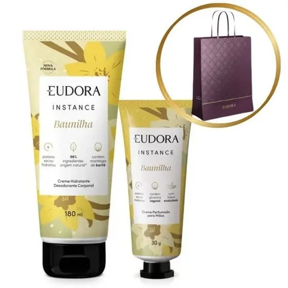 Kit Presente Feminino Instance Baunilha Eudora - Hidratante 180ml + Creme de Mãos 30gr
