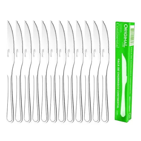 Kit 12 Facas Mesa Inox Line Continental Restaurante Metal