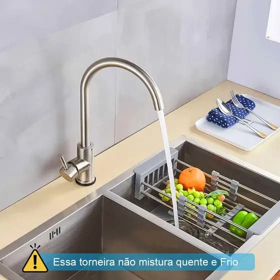 Torneira Cozinha Gourmet Escovado Pia Bancada Mesa Bica Alta Fria FC-143