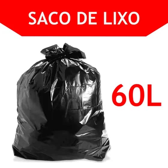 Saco de lixo preto resistente e econômico 60 litros kit com 10 unidades