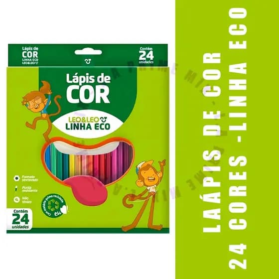 Lápis de cor 24 cores Leoc&Leo ecológico resistente Opções Wow Fun Madeira Envio 24h papelaria fofa