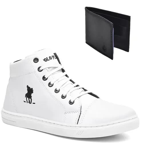 Kit Masculino Tênis Polo Plus Cano Alto Estilo Botinha Promoção Oferta + Carteira