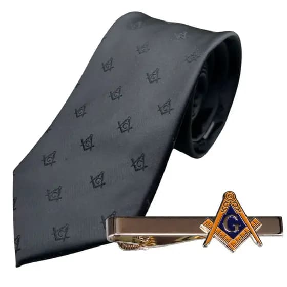 Kit Gravata Prendedor Maçom Maçonaria Esquadro Compasso