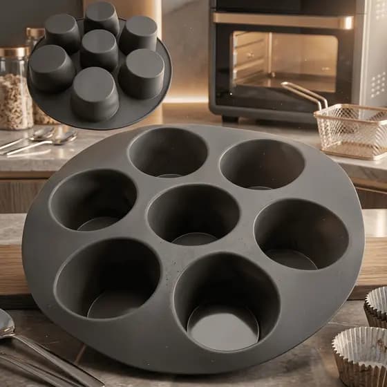 Forma Silicone Assar Cupcake Airfryer 7 Cavidades Antiaderente Resistente Diversas Cores