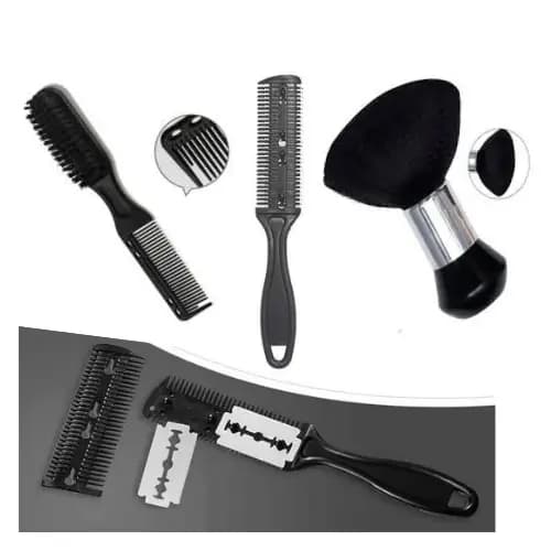 Kit Barbeiro profissional, Espanador Bolinha +Pente Navalha +Escovinha 2 em 1.
