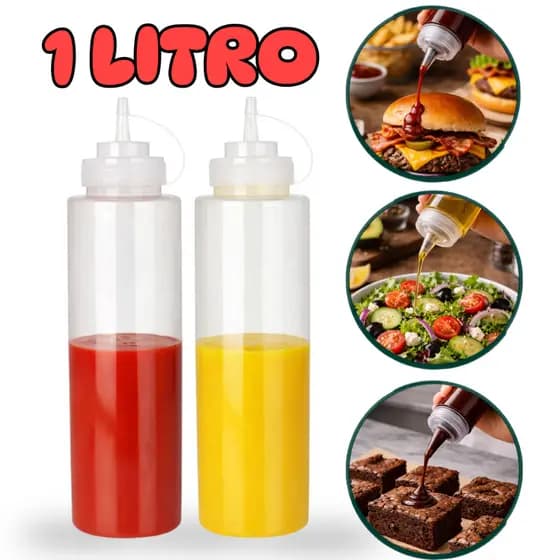 Kit 2 Bisnaga para Molho 1 Litro Profissional Flexível - Restaurante, Hamburgueria e Confeitaria