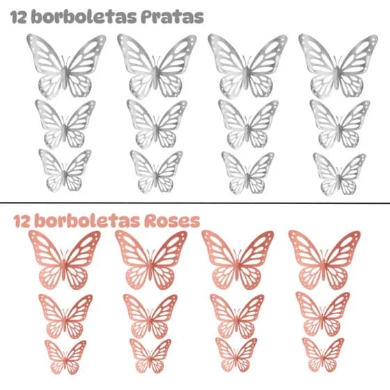 Kit 24 Borboletas Decorativas Artificial 3D para Decoração de Parede Festa Balão Bexiga Jardim
