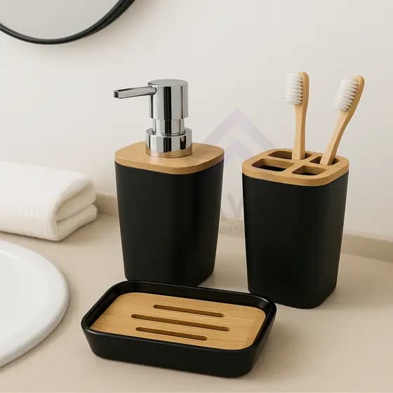 Kit 3 Acessórios Banheiro Dispenser Porta Sabonete Líquido e Porta Escovas sabonete Barra