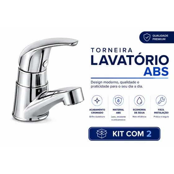 Torneira Lavatório Banheiro ABS Cromada Premium | Fácil Instalação | Kit 2 Unidades