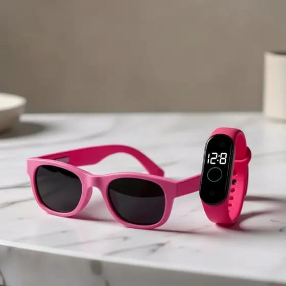 Kit Relógio LED + Óculos de Sol Infantil Feminino Estiloso Menina