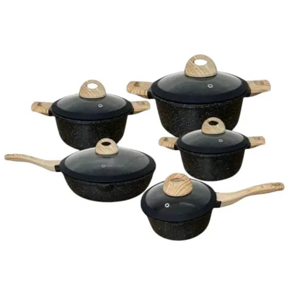 Kit Jogo 5 Panelas Revestimento Cerâmica Antiaderente Preta