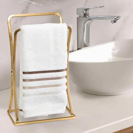 Suporte Porta Toalha de Pia – Dourado Fosco, Ideal para Lavabo e Banheiro