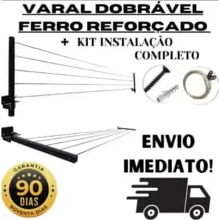 Varal retrátil de parede dobrável de ferro reforçado + kit instalação!