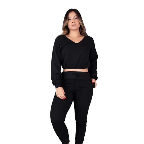 Cropped Tipo Casaco de Moletom Cavado Top Blogueirinha