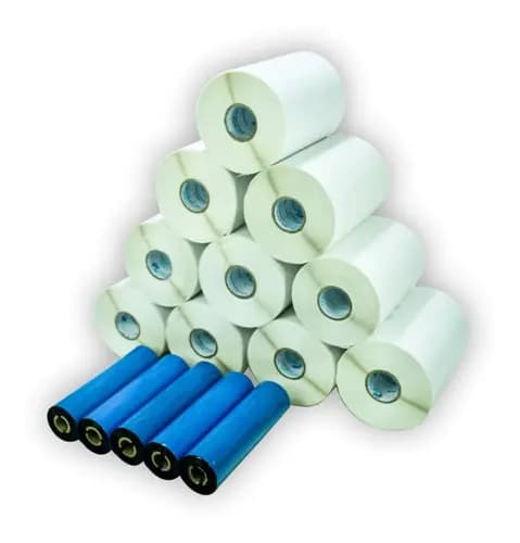 Kit 10 Rolos Etiqueta 50x30 2 Colunas + 5 Ribbons Cera 110x74
