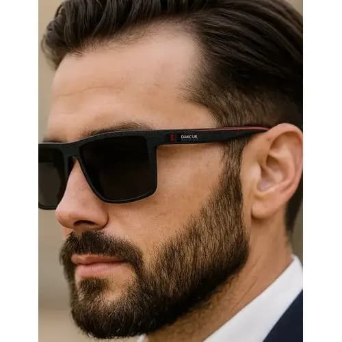 Óculos De Sol Masculin Polarizado Proteção Uv400 Premium Premium Preto Preta Preto/listra Vermelha