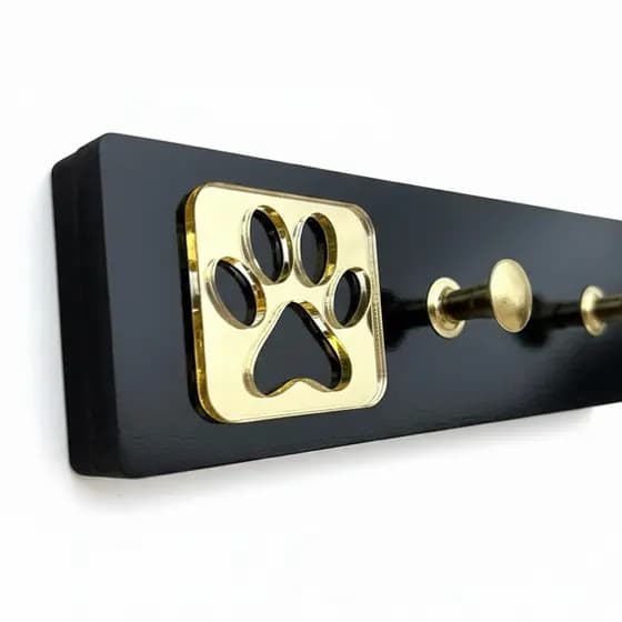 Porta Chaves pendurador decorativoPet Parede Decorativo MDF 5 Posições Rebites Metálicos Dupla Face
