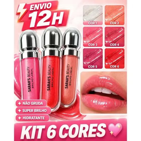 Gloss Labial Hidratante Sarah Beauty – Brilho Espelhado Volume Batom Mirror Duração