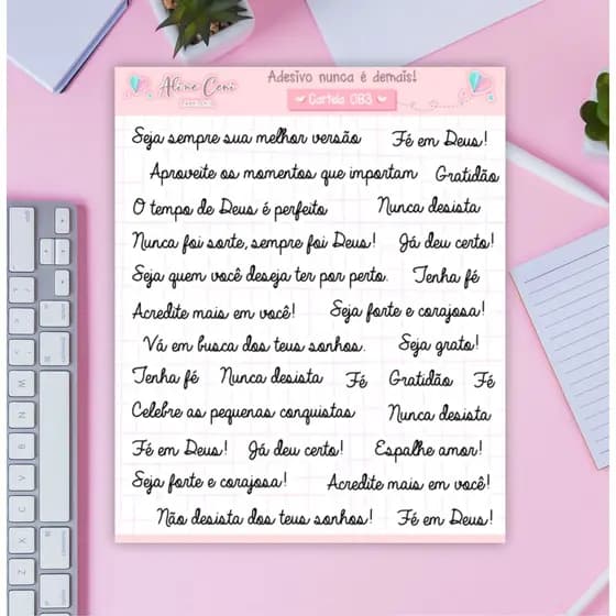 Cartela de adesivos n 083 - frases motivacionais Adesivos lettering escritas Adesivo gratidão papelaria personalizada