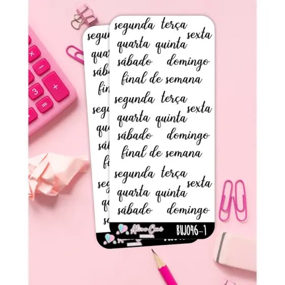Cartela de adesivos com dias da semana - Adesivo funcional para bujo e planner - bujo46