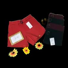 Short Bengaline com fivela fina e detalhe cor de madeira queimada