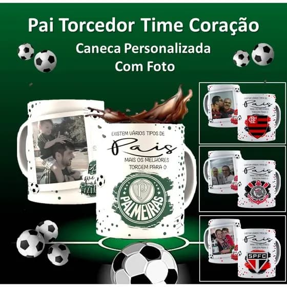 Caneca Xícara Personalizada Porcelana Cerâmica Pai Torcedor Time Coração Futebol Nome Uso Exclusivo