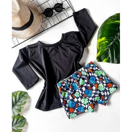 Conjunto Infantil Menino Moda Praia Sunga Camiseta Térmica UV