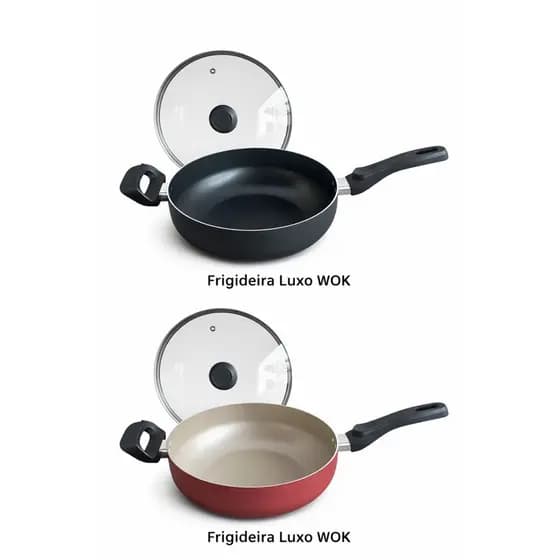 Frigideira Wok Antiaderente 24cm Tampa de Vidro Profissional