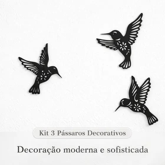 Kit 3 Pássaros de Parede em Plástico Preto – Decoração Moderna Minimalista