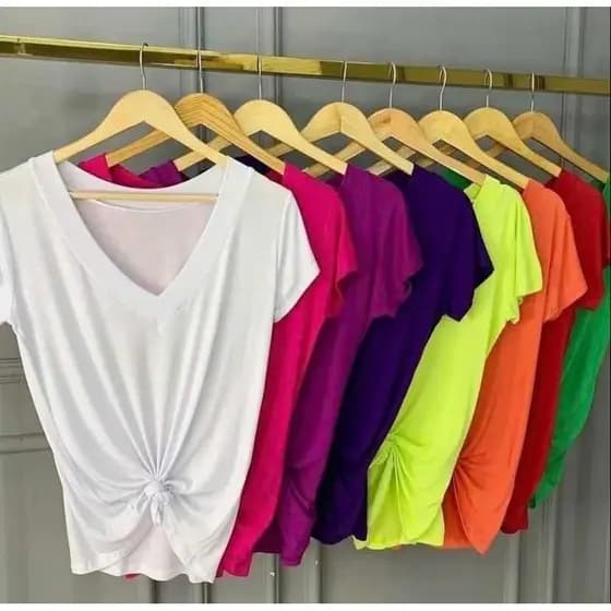 Kit 04 T-Shirts Podrinha Blusinha Básica Neon Lisas Tendência Moda Feminina