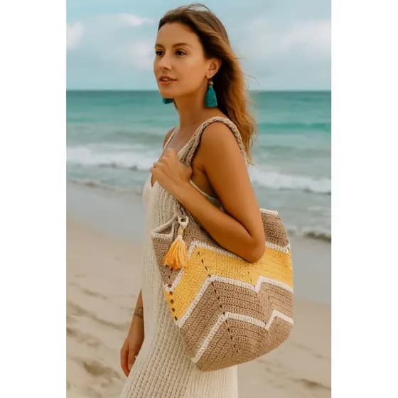 Bolsa de Crochê Bolsa Artesanal Bolsa Belgica Moda Praia Estilo Casual Bolsa de Ombro Moda Verão Bolsa Feminina Média