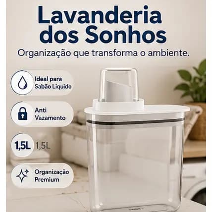 Dispenser Multiuso 1,5L para Sabão Pó Líquido e Amaciante Organizador Lavanderia Premium Hermético