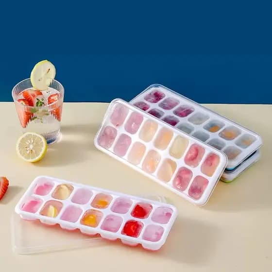 14 formas de gelo, forma quadrada para gelo com tampa, forma de gelo de silicone com fundo macio, forma de gelo fácil