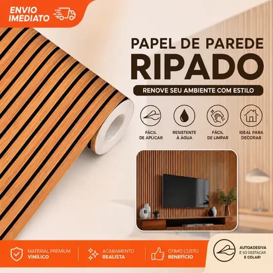 Papel de Parede Quarto Sala Madeira Ripado Lavável Autocolante