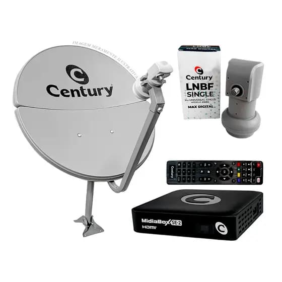 Receptor Century MidiaBox SE 2 com Antena Bipartida 60cm Banda KU Cinza e LNBF Mono (Sem Cabo)